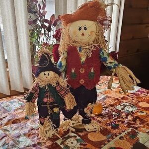 Charming Scarecrow Duo with Red and Blue Accents
